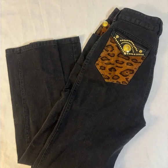 Unique High Waist True Vintage Leopard Gold Chic Pants Xr Jeans - Picture 2 of 13
